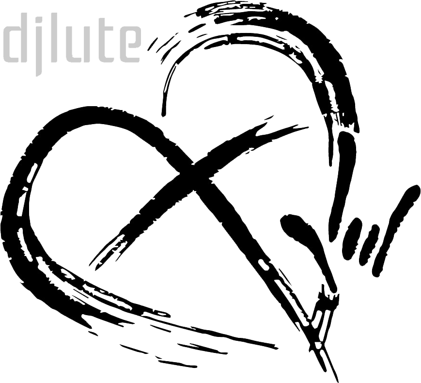 Graphic design of heart stroke with cross middle of heart and sign of I love you on edge of heart on right side.