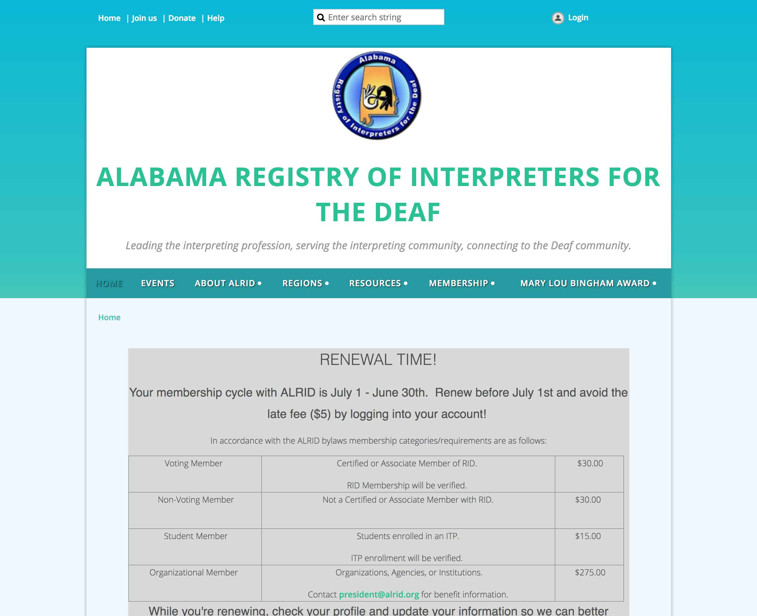 Snapshot of ALRID Website