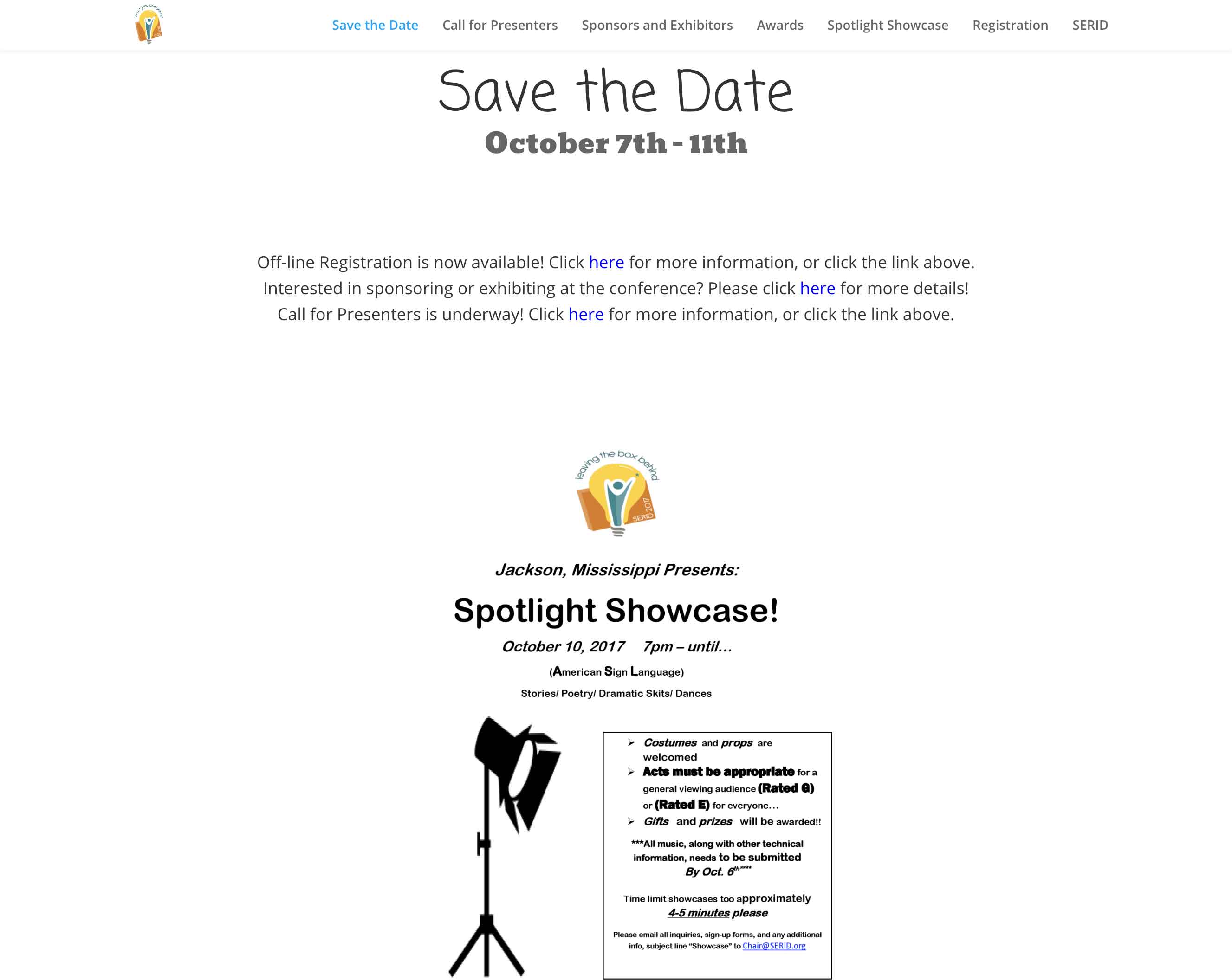 Snapshot of SERID Conference website